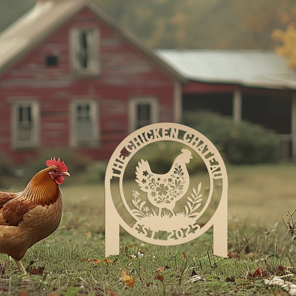 Chicken Coop Metal Yard Stake - Personalized Farm Sign - Cute Floral Chicken Home Decor - Farmhouse Lawn Display - Unique Garden Decoration