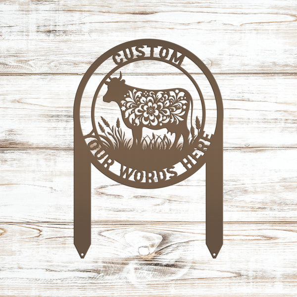 Rustic Floral Cow Yard Art - Personalized Metal Stake - Flower Farm Animal Sign - Unique Farmhouse Decor - Custom Lawn Stakes - Gift for Her