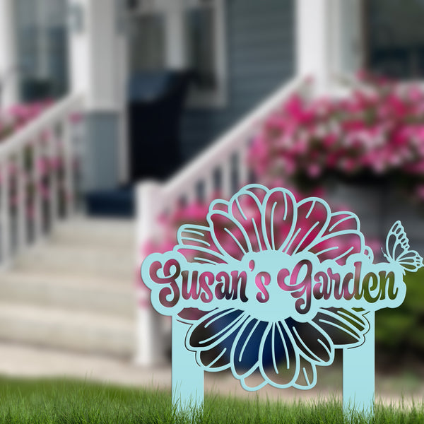 Custom Flower and Butterfly Yard Stake with Name