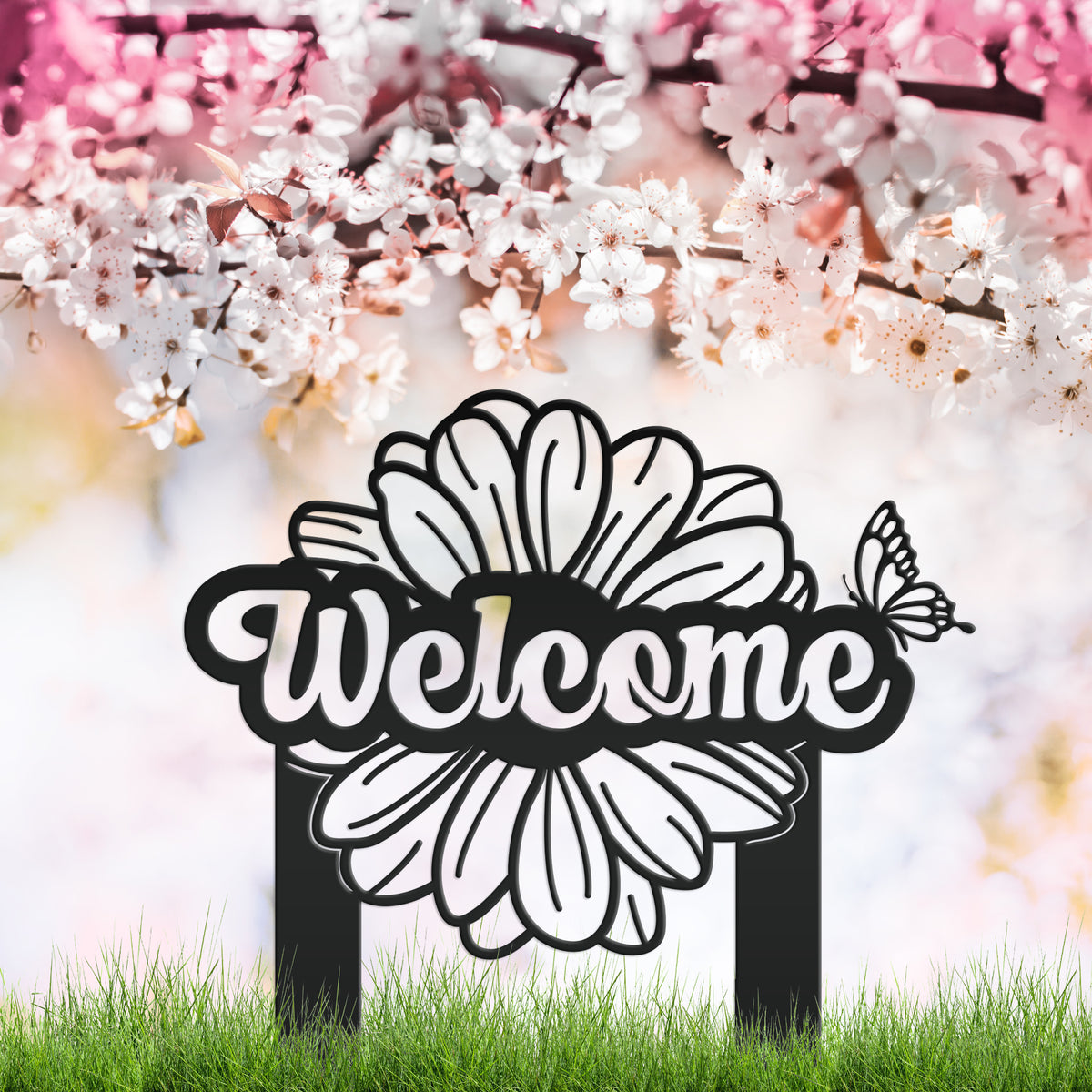 Flower and Butterfly Welcome Yard Stake-Welcome Yard Sign-Mother's Day ...