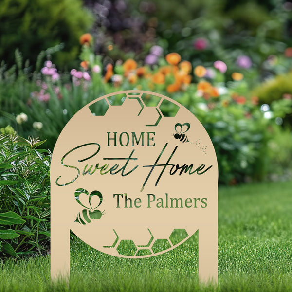 Custom Bee Home Sign - Metal Yard Stake for Your Garden - Home Sweet Home Lawn Decoration - Outdoor Front Porch Decor - Housewarming Gifts