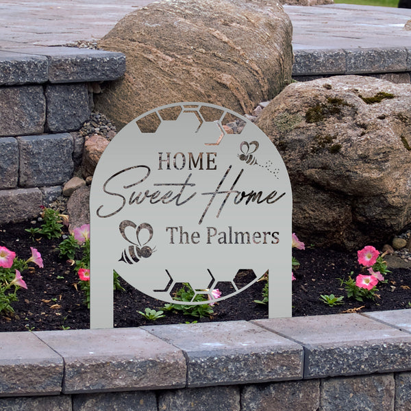 Custom Bee Home Sign - Metal Yard Stake for Your Garden - Home Sweet Home Lawn Decoration - Outdoor Front Porch Decor - Housewarming Gifts