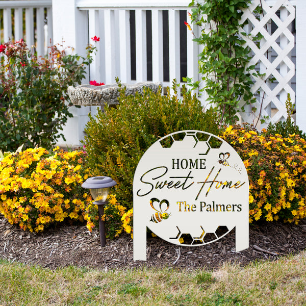 Custom Bee Home Sign - Metal Yard Stake for Your Garden - Home Sweet Home Lawn Decoration - Outdoor Front Porch Decor - Housewarming Gifts