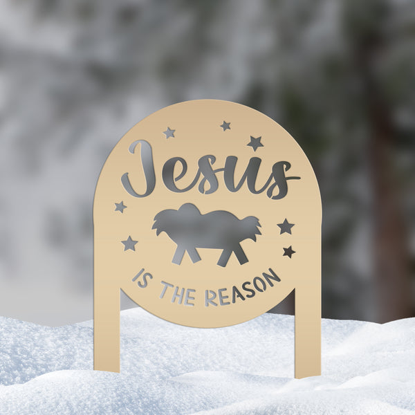 Festive Jesus Yard Ornament - Holiday Lawn Decoration - Metal Jesus is the Reason Sign - Christmas Nativity Yard Stake - Manger Scene Decor