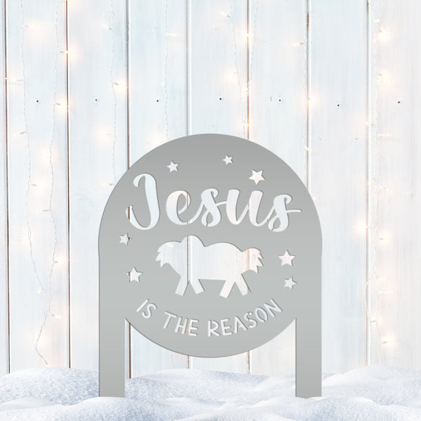 Festive Jesus Yard Ornament - Holiday Lawn Decoration - Metal Jesus is the Reason Sign - Christmas Nativity Yard Stake - Manger Scene Decor