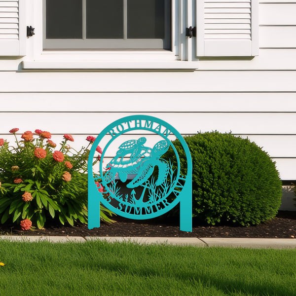 Sea Turtle Family Yard Art - Personalized Metal Lawn Sign - Charming Garden Decoration - Turtle Address Plaque - Custom Housewarming Gift