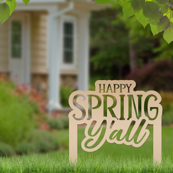 Happy Spring Y'all Metal Yard Stake - Spring Decor-Spring Yard Stake-Yard Art for Flower Bed-Garden-Lawn Ornaments