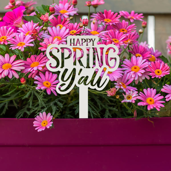 Happy Spring Y'all Metal Yard Stake - Spring Decor-Spring Yard Stake-Yard Art for Flower Bed-Garden-Lawn Ornaments