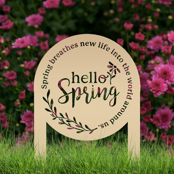 Outdoor Hello Spring Metal Yard Stake -Spring Yard Decorations-Yard Ornaments-Lawn-Garden Ornaments-Spring Yard Art