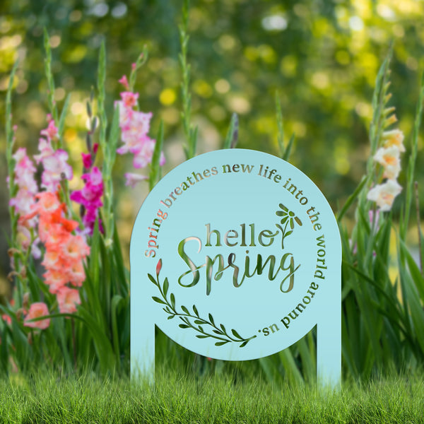 Outdoor Hello Spring Metal Yard Stake -Spring Yard Decorations-Yard Ornaments-Lawn-Garden Ornaments-Spring Yard Art