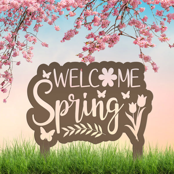 Welcome Spring Metal Yard Stake - Spring Decor-Spring Yard- Flower Bed - Decor-Spring Outdoor Decorations-Yard-Flower Bed Ornaments-Lawn Ornaments