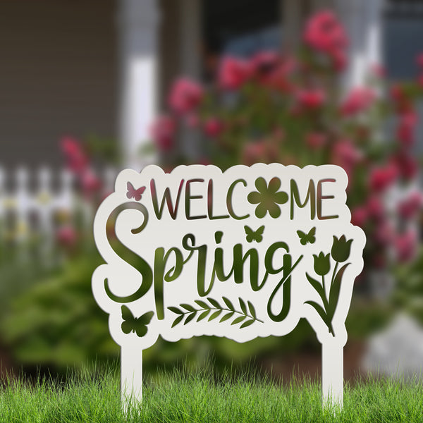 Welcome Spring Metal Yard Stake - Spring Decor-Spring Yard- Flower Bed - Decor-Spring Outdoor Decorations-Yard-Flower Bed Ornaments-Lawn Ornaments