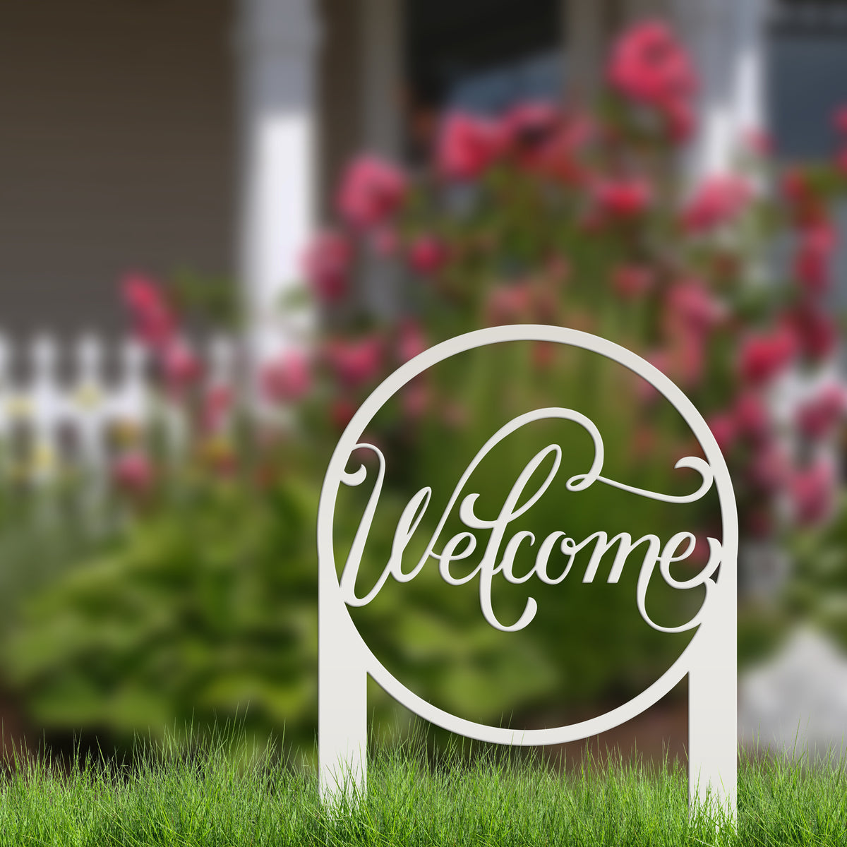 Round Welcome Metal Yard Stake-Welcome Yard Stake-Flower Bed Decor-Flo ...