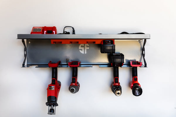 Power Tool Organizer with Battery Rack and Charging Shelf